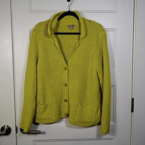 J Jill Chunky Crochet‎ Knit Cotton Blend Cardigan Sweater Large - Picture 1 of 7